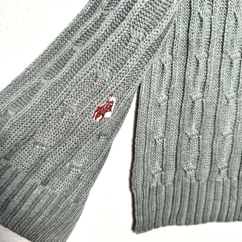 Polo Ralph Lauren Scarf Gray Cable Knit Red Pony Logo Mens Womens Accessory